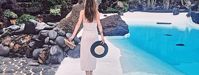 White natural pool Jameos del Agua Lanzarote Cesar Manrique